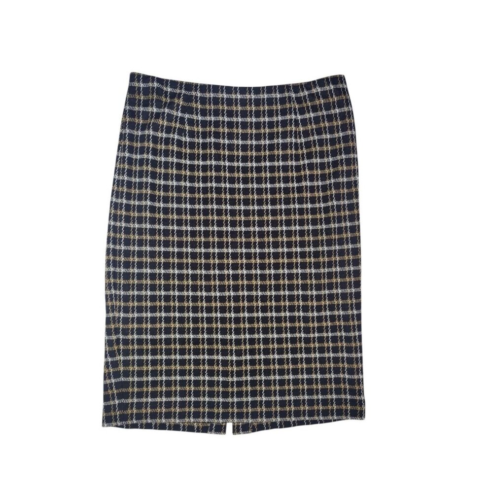 J Jill Ponte Pencil Skirt Knit Black Beige White Check Houndstooth Pull On M/L